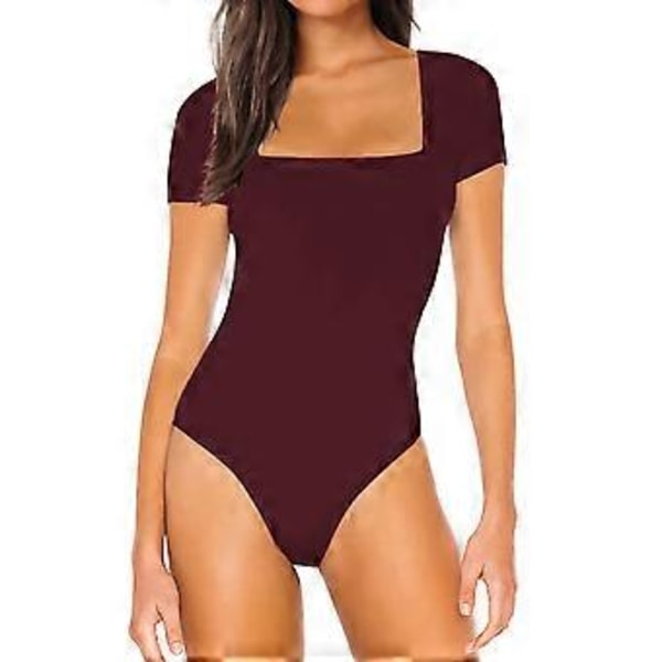 Lyhythihainen Body Naiselle Elegantti Slim Fit Yksivärinen Napit Cocktail Partylle (2XL Burgundi)