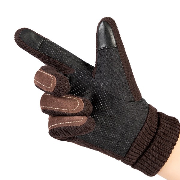 Varma vinterhandskar för män och kvinnor, ribbstickade grisläder, förtjockade, touch screen, för cykling.