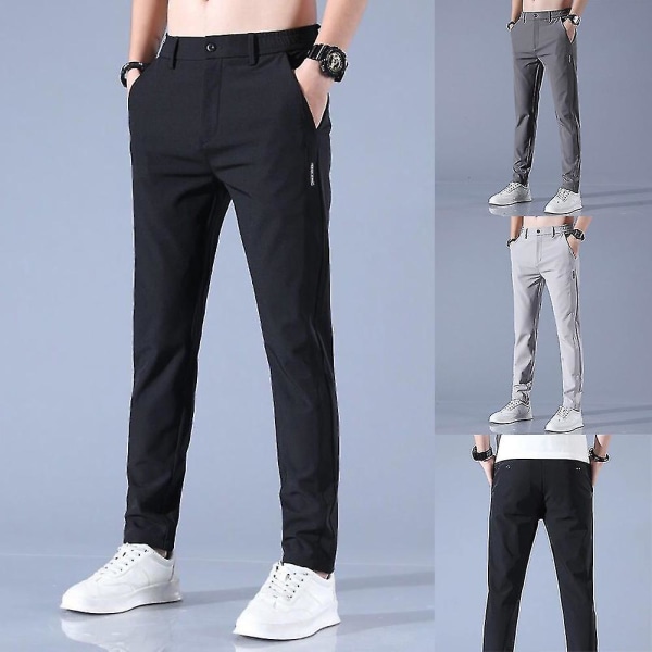Men's Golf Trousers Quick Drying Long Comfortable Leisure Trousers With Pockets Black 28