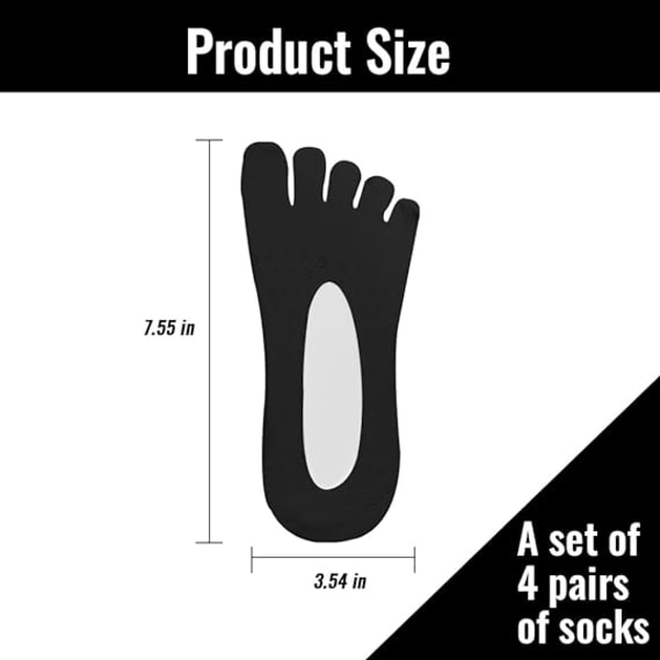 4 Pairs Toe Socks For Women 5 Toes Unexposed Non-Slip Socks Low C