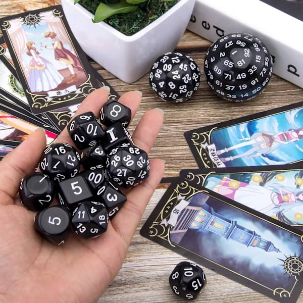 15-sidiga tärningssats, svart och vitt, Polyhedral Dice Set f