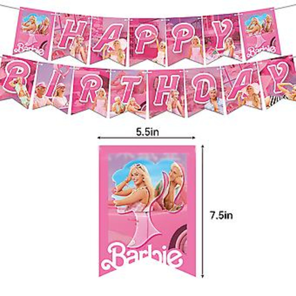 Barbie-synttärijuhlat 2023 - Pinkki Teemajuhlatarvikkeet, Mukana Onnittelulippu, Ilmapallot, Kakku- ja Kupkakiinnitteet ( )