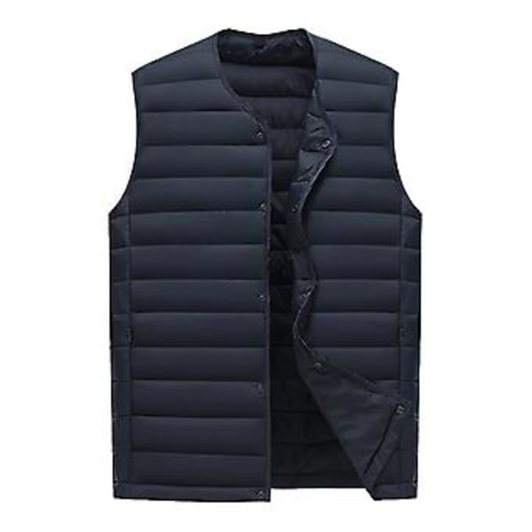 Herrar Vinterväst Enfärgad Vadderad Ärmlös Singelknäppt Cardigan Varm V-ringad Vindtät Vinterväst för Resa (3XL Marinblå)