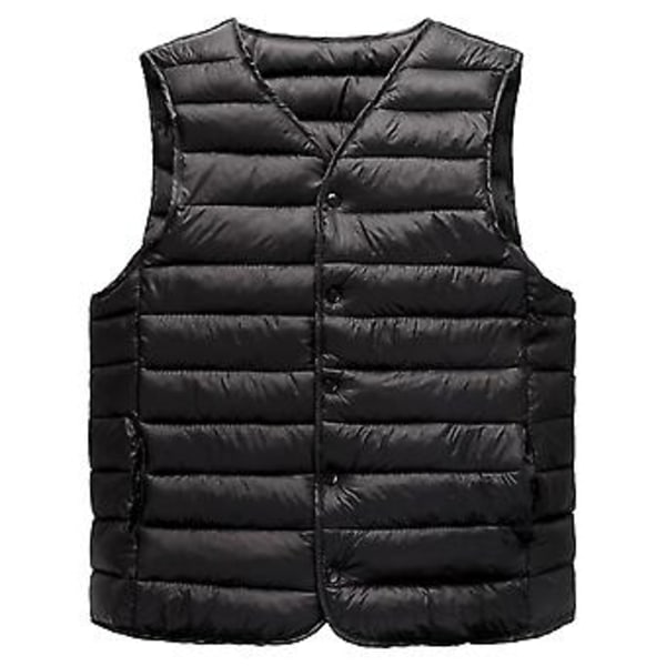 Herrar Vinterväst Jacka V-ringad Vadderad Tjock Enfärgad Ärmlös Enkelknäppt Cardigan Casual Plus Size Varm Vindtät Herr Väst (L Svart)
