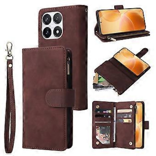 Til Xiaomi 14T Pro Etui Lynlås Pung Flere Kortpladser Læder Telefon Cover (Style C)