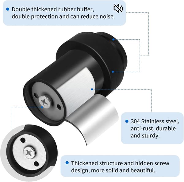 2 stk. sorte dørstop 50mm Heavy Duty rustfrit stål dørstop