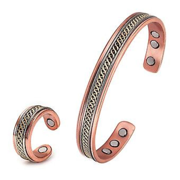 Rent Smykker i Rent Kobber til Kvinder - Twisted Open Cuff Justerbar Kobber Magnetisk Armbånd Øreringe Gigt Magnetisk Terapi Ring ( )