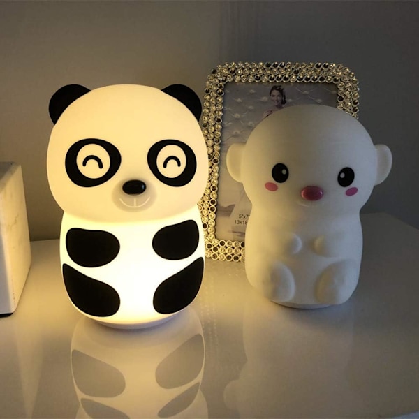 Panda LED Nattlampa med Trycksensor 2 Färger Dimbar USB Laddning