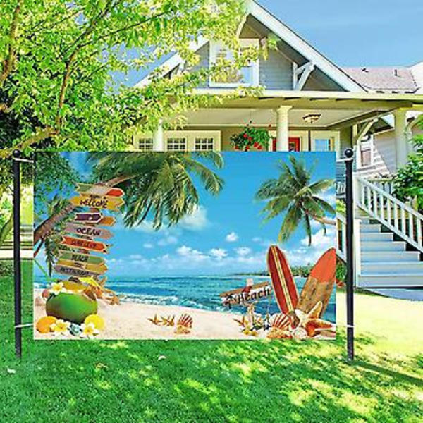 Sommarstrand Bakgrund Hawaii Strand Bakgrund Havsstrand Surfbräda Porträttfotografi Bakgrund Aloha Luau Födelsedagsfest Dekorationer Tillbehör