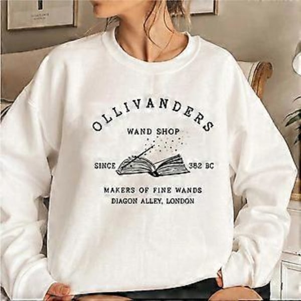 Wizard Book Shop Sweatshirt HP Sweater Magisk Troldmand Hættetrøjer Kvinder Langærmet Sweatshirts Bog Nerd Pullover Fans Gave Hættetrøje (L hvid)