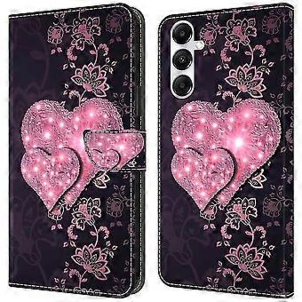 Magnetisk etui til Samsung Galaxy A35 5G med 3D-mønsterprint i læder (Blonder hjerter)