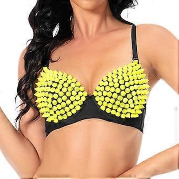 Nithäftad Korsett Handgjort Underkläder Lyx Push up BH för Klubbdamer Flickor Show (XL Fluorescerande gul)