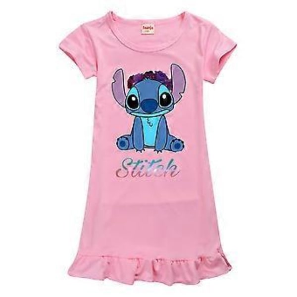 Flickor Lilo Stitch Tryckt Kortärmad Sovklänning Nattlinne Nattkläder (13-14 År Rosa)