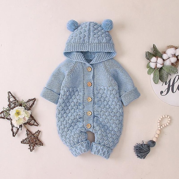 Romper Jumpsuit, Hooded Knit - Autumn Jacket For Baby Peacock blue 24M