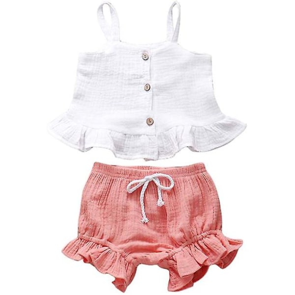 Cute Newborn Clothing Baby Girl Children Lace Sleeveless Top + Bowknot Pp Shorts Baby Clothing Set Baby Girl Clothes AGE is 18 24 Months