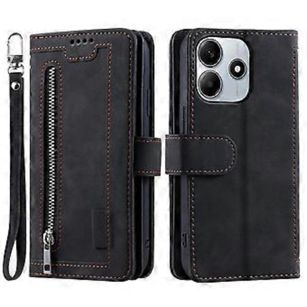 For Xiaomi Redmi Note 14 5G Deksel PU Lær Telefondeksel med Glidelås Lommebok 9 Kortspor-Svart(Svart)