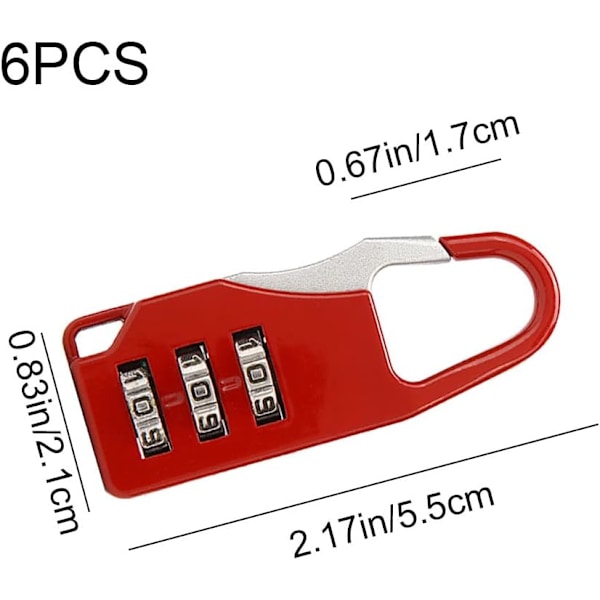 6 stk. 3-cifret kombinationshængelås koder sikkerhedshængelåse kraftige bagagelåse til skabe værktøjskasser bærbare tasker