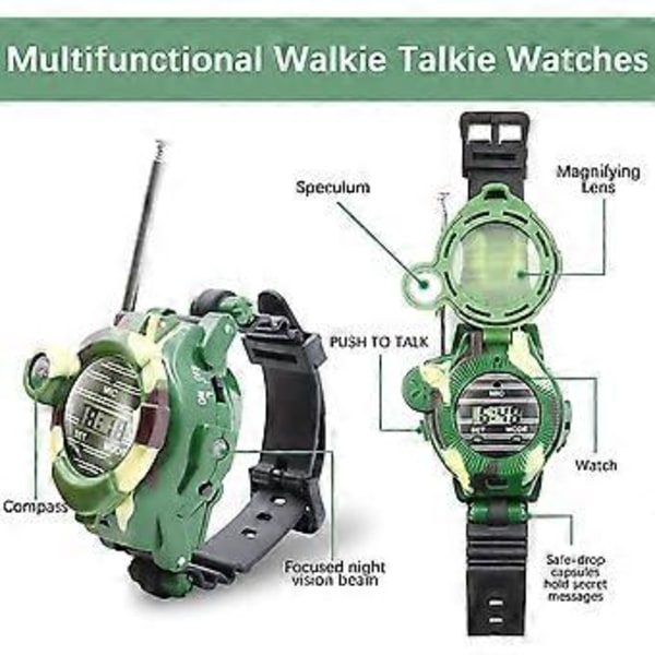 Walkie Talkies Ur, Spion Ur, Hær Legetøj til Børn 8-12 År, 7 i 1 Digital Ur Walkie Talkies, To-Vejs Lang Rækkevidde Sendermodtager med Lommelygte, Cool