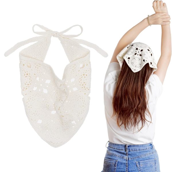 (Hvid)Hæklet Bandanas Pandebånd Hovedtørklæde Hår Tørklæde til Kvinder Piger Strikkede Blomster Hår Tilbehør til Hår Styling