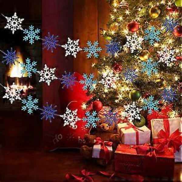 3-pack Vit Blå Glittrande Snöflinga Banner, Jultema Festdekorationer, Vinterland Mantel Heminredning, Jultomte Festlig Festdekoration