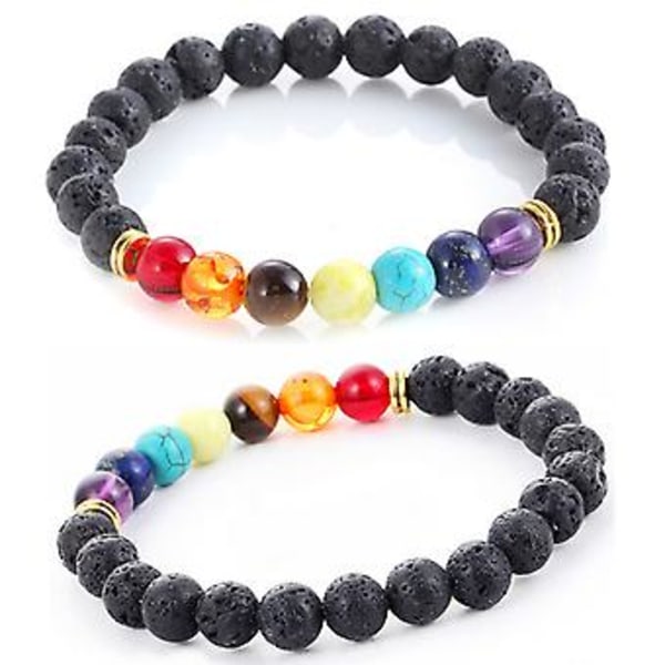 1x Hot Women 7 Gemstone Chakra Lava Rock Stone Prayer Reiki Bead Armbånd