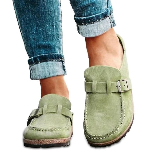 Women's Fashion Sandals Casual Comfy Clogs Platform Suede Slip On Sandals Summer Home Office Shoes Flat Mule Round Toe Loafer Shoes Closed Toe Walking Green 37