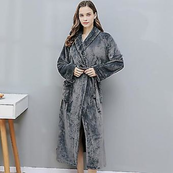 Miesten ja naisten talvipuvut kylpytakki lämmin paksu fleece-takki loungewear (M harmaa naiset)