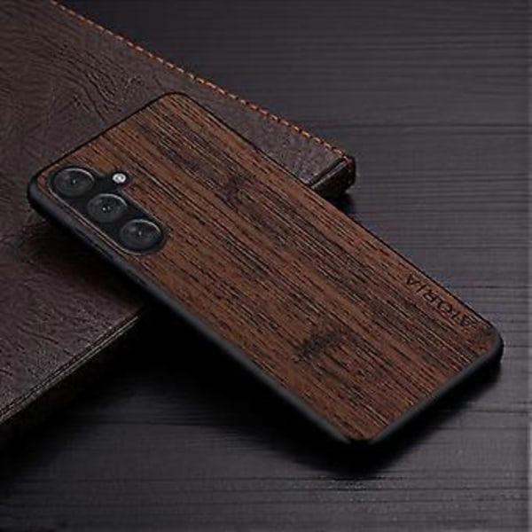 AIORIA Skal för Samsung Galaxy A15 4G/5G PU Läder Bambutextur Baksida (Kaffe)