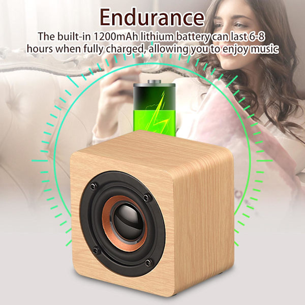 Bärbar bokhylla Retro Trä Bluetooth Mini Högtalare Subwoofer Stereo Kort, Inbyggt Litiumbatteri Yellow