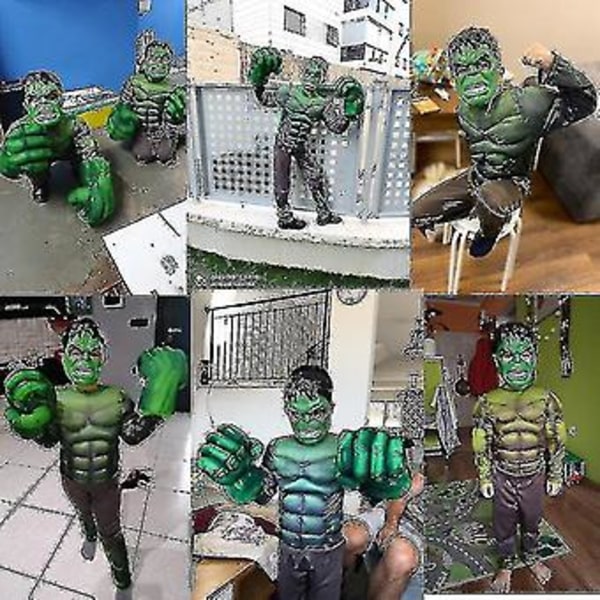 2022 Lapsen Vihreä Jättiläinen Hero Lihas Super Sankari Cosplay Vaatteet Maski (M puvut ja maski)