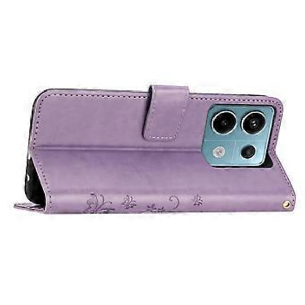 Fodral för Xiaomi Redmi Note 13 5G Fjärilsmönster PU Läder Plånbok Telefonskal (Ljuslila)