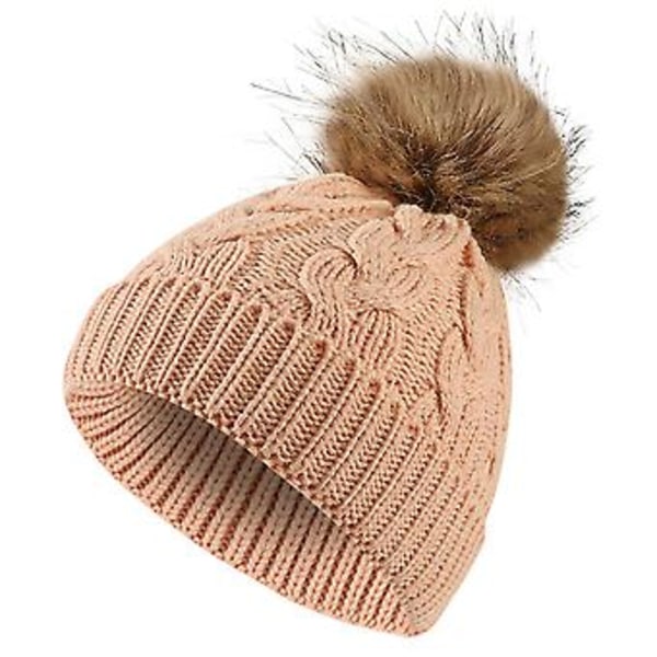 Børne Pige Drenge Pom Pom Strikket Hue Vinter Varmer (Pink)
