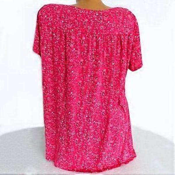 Dam Plus Size Tryckt Kortärmad T-shirt V-ringad Topp Sommar Ledig Lös(M rosa)