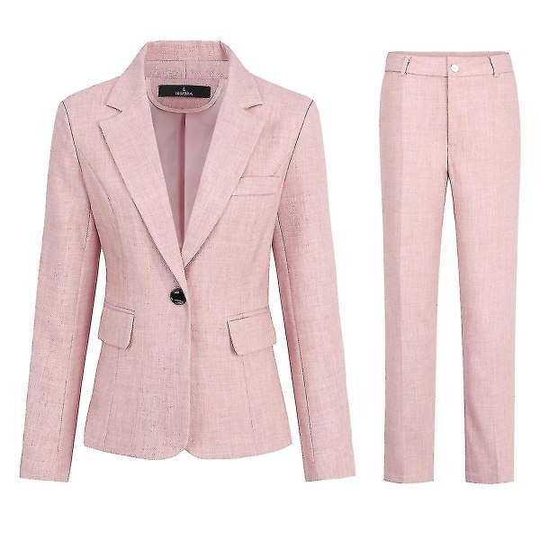 Women's 2 Piece Office Lady Business Suit Set Slim Fit One Button Blazer Pant Set High-quality Pink Pink L