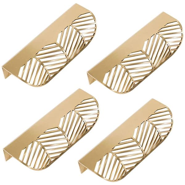 4-pack bladformade lådknoppar 117 mm massiv mässing möbelknoppar