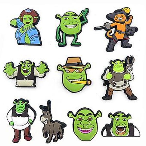 10 st/set Shrek Skosmycken, Cartoon Skosmycken för DIY Klogsandaler Armband Dekoration Skosmycken Festfavorit( )