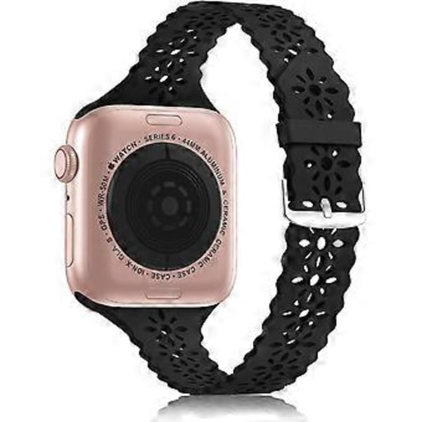 Spetsat Silikonarmband Kompatibelt med Apple Watch Band 38mm 40mm 42mm 44mm Kvinnor-(42/44/45MM svart)