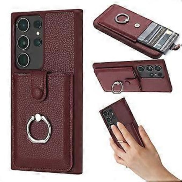 För Samsung Galaxy S23 Ultra Skal Ritningstyp Kortplatser Läder Baksida med Ringstativ (Stil F)