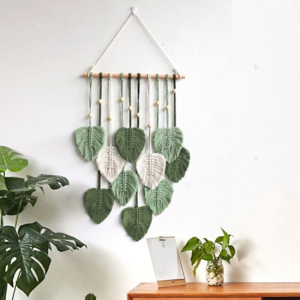 Blad Makrame Vægophæng Boho Værelse Hjem Indretning Vævet Æstetisk Wa