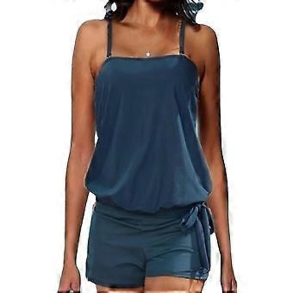 Enfärgad baddräkt för damer, vadderad cami-topp + shorts, tankini-set, baddräkt, badkläder, flera färger valfritt (M Blå)