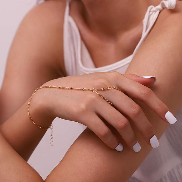 Guld enkel handkedja pärlad fingerkedja armband delikat slav armband för kvinnor