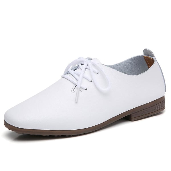 Women Shoes Leather White Shoes Soft Sole Ladies Casual Shoes Fraz919 White 40