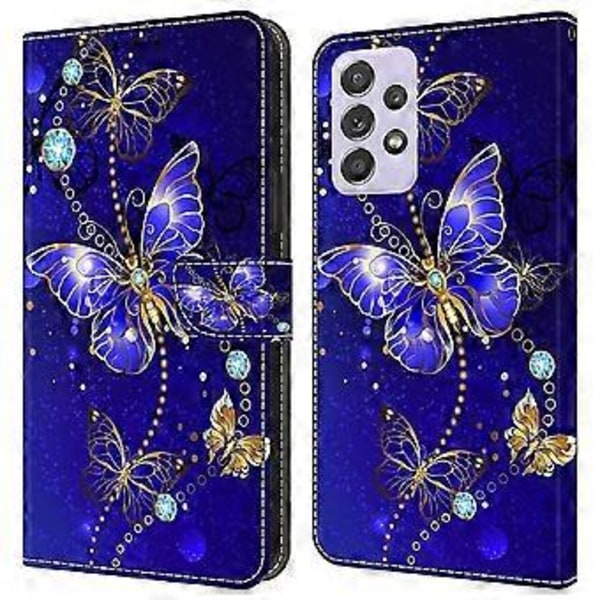 Lompakkokotelo Samsung Galaxy A52 4G/5G/A52s 5G -puhelimelle, PU-nahkainen jalustallinen 3D-kuvioitu puhelinkotelo (Timanttiperhonen)