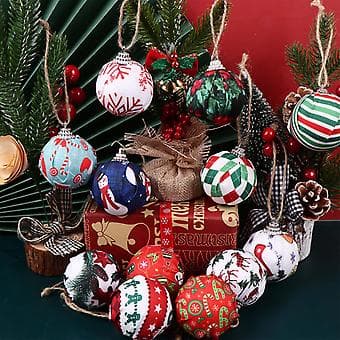 12 stykker julekulepynt Juletre stoffkulepynt