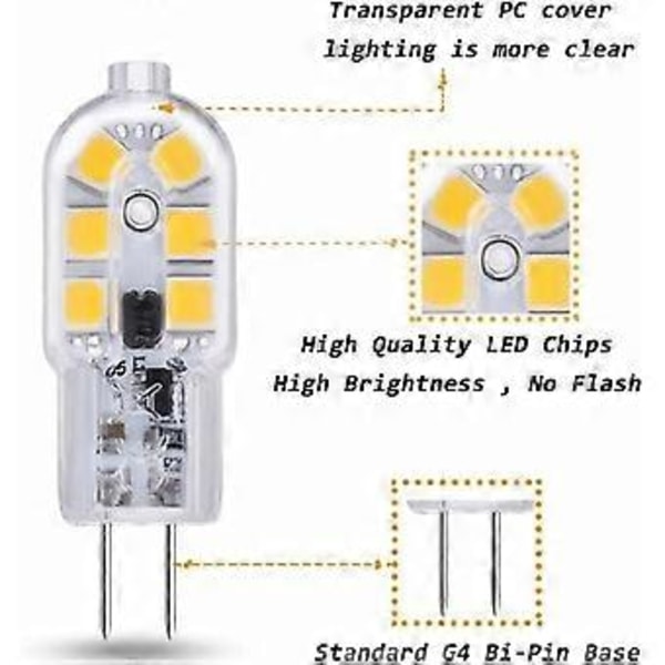 G4 LED-lamppu 12V 2W 200LM, halogeenilamppua vastaava, ei himmennettävä, 10 kpl pakkaus