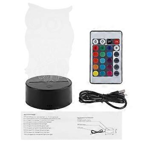 Fjernkontroll 3D Nattlys Bord Skrivebord LED Illusjonslamper (Svart Base med Fjernkontroll)