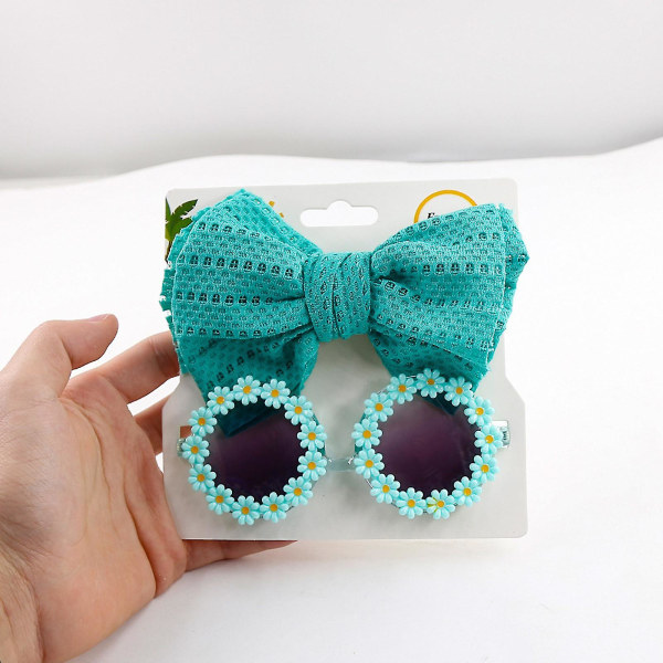 Baby Flower Shaped Sunglasses Colorful Sunnies Glasses And Baby Bows Headbands Set Cute Outdoor Photo Prop For Toddler Blue