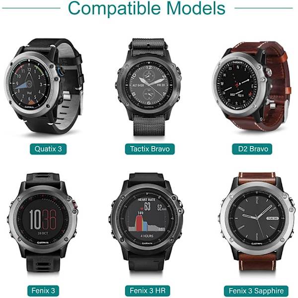 Lader kompatibel med Garmin Fenix 3, Fenix 3 Sapphire, Fenix 3 HR, Quatix 3, Tactix Bravo, D2 Bravo Smartwatch - USB-ladekabelklemme 3,3 fot 1 m
