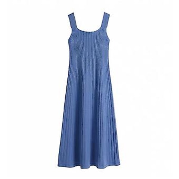 Women\'s Summer Dresses Striped Pleated A-lines Dress Camisole Strap Long Dress(L Sky Blue)