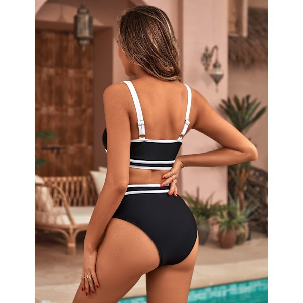 Badedragt til kvinder med høj talje - Bikinisæt med sporty todelt badedragt - Farveblok - Cheeky High Cut badedragt - S lyseblå